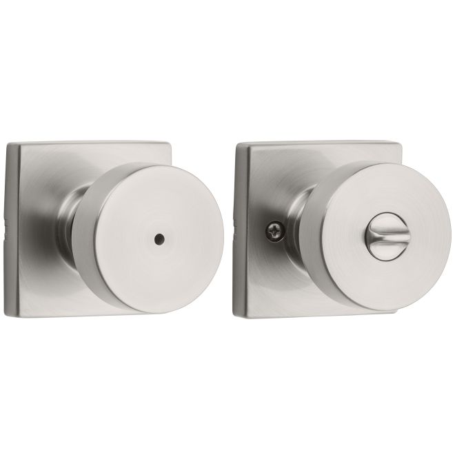 Pismo Square Satin Nickel Privacy Bed/Bath Door Knob with Lock