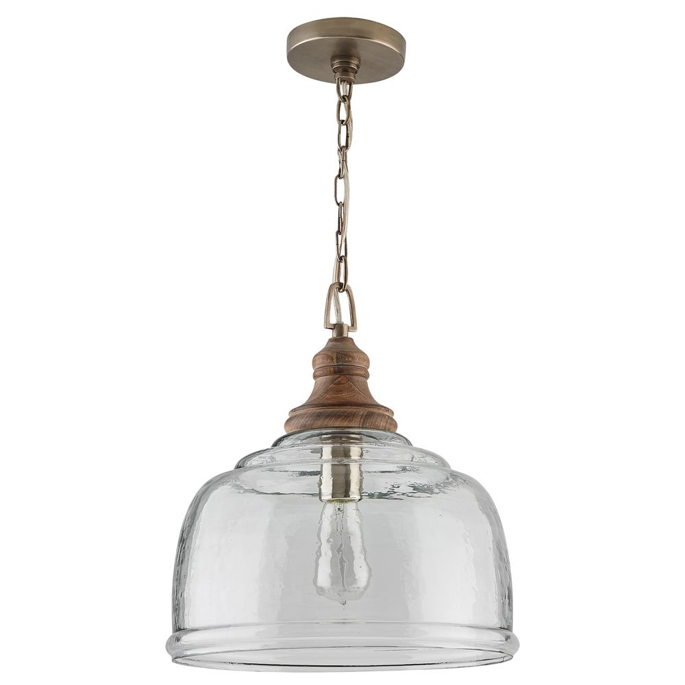 Capital Lighting Wood and Glass Bell Pendant Light - 330318GY  Grey Wash