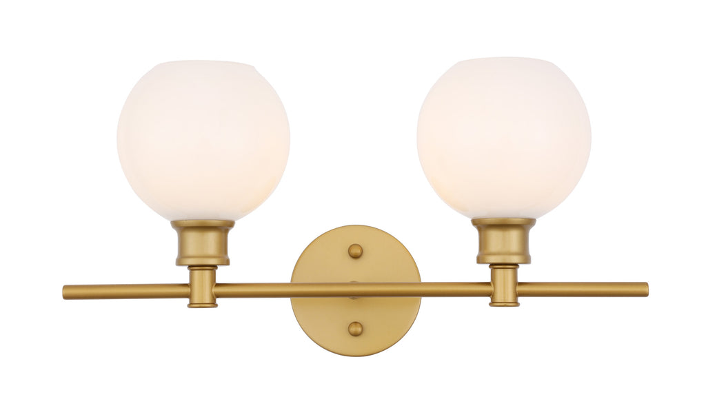 Living District Collier Industrial Mid-Century Modern 2 Light Entryway and Bathroom Wall Sconce in Brass and Frosted White Glass