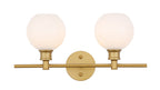 Living District Collier Industrial Mid-Century Modern 2 Light Entryway and Bathroom Wall Sconce in Brass and Frosted White Glass