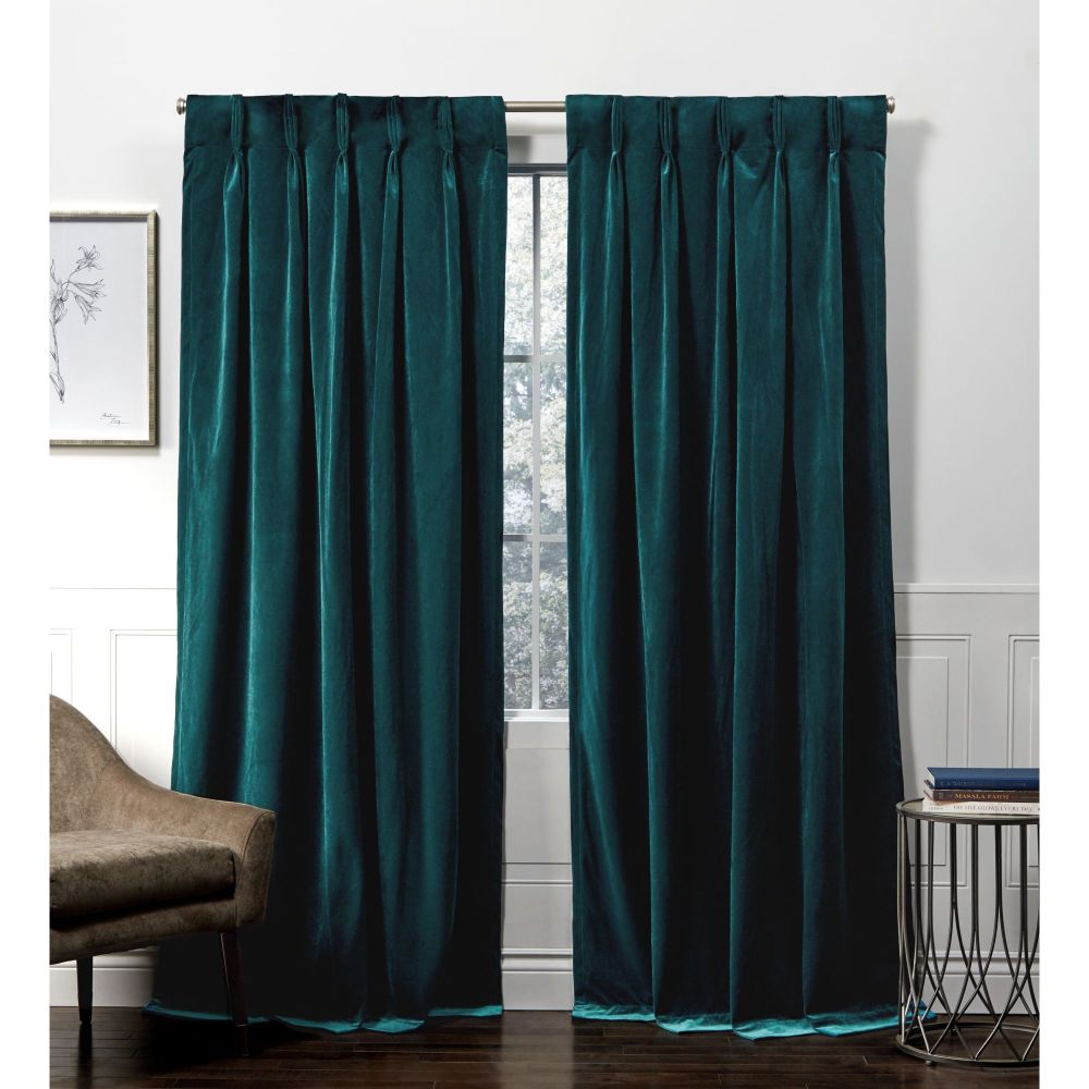 Velvet Teal Solid Light Filtering Hidden Tab / Rod Pocket Curtain, 52 in. W X 108 in. L (Set of 2)