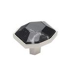 4 x Carrione 1-5/8 Inch 41mm Length Marble Black/Polished Nickel Cabinet Knob