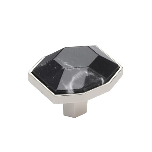4 x Carrione 1-5/8 Inch 41mm Length Marble Black/Polished Nickel Cabinet Knob