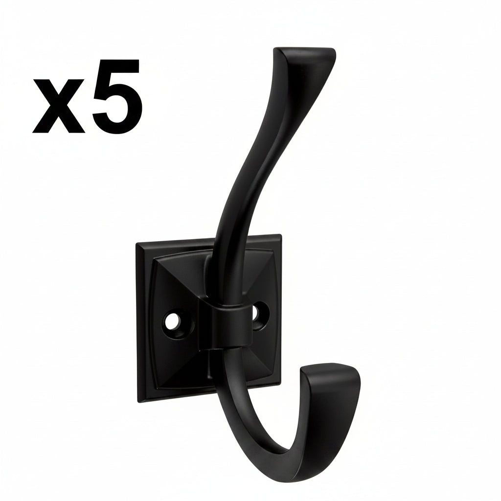 5 x Franklin Brass B48022K-C Ruavista 1-7/8 Inch Wide Coat and Hat Hook  Matte Black