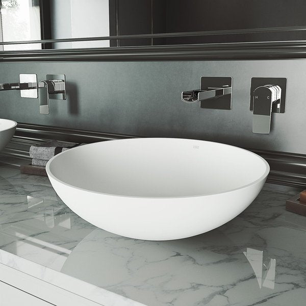 Lotus Modern White Matte Stone 16 in. L X 16 in. W X 5 in. H Round Vessel Bathroom Sink