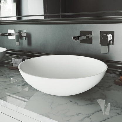 Lotus Modern White Matte Stone 16 in. L X 16 in. W X 5 in. H Round Vessel Bathroom Sink