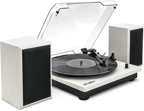 Victrola - Montauk Bluetooth Record Player with 3 Speed Turntable and Bookshelf Speakers - White
