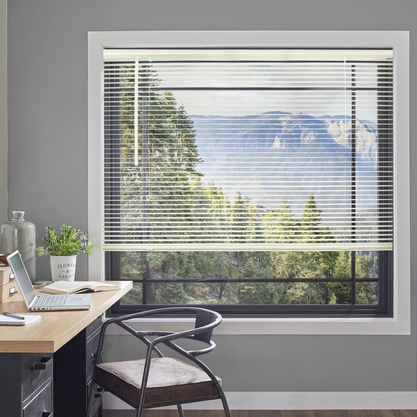 Chicology 36 W X 36 H Cordless Vinyl Mini Blinds 1 in Slats Light Filtering Alabaster Easy Install