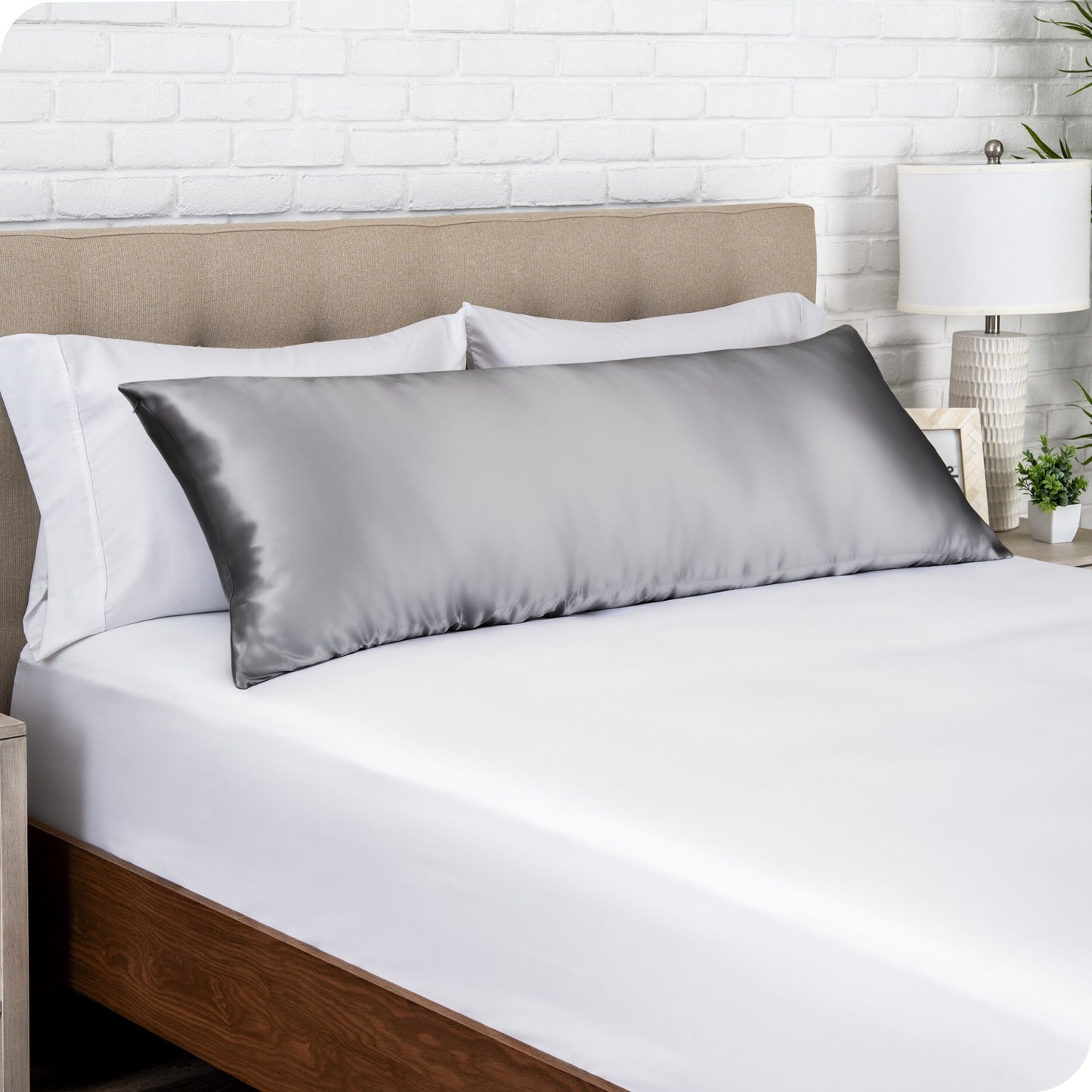 Bare Home Satin Body Pillowcase 20" X 54" - Grey - Envelope
