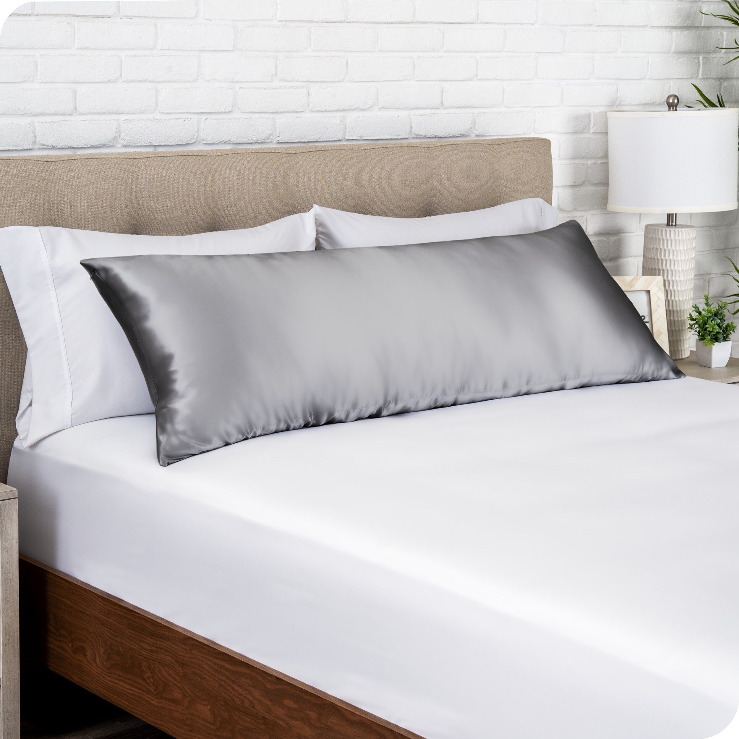 Bare Home Satin Body Pillowcase 20" X 54" - Grey - Envelope