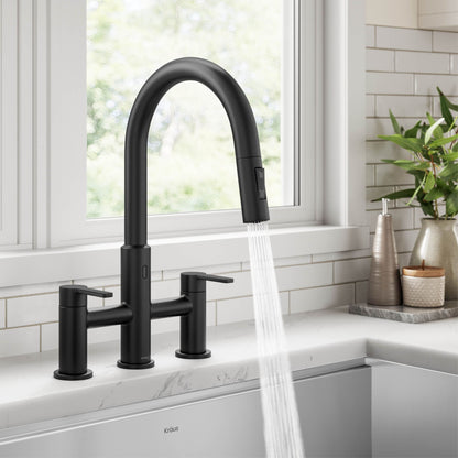 Kraus Ksf-3122 Oletto Touchless 1.8 GPM Bridge Pull Down Kitchen Faucet - Black