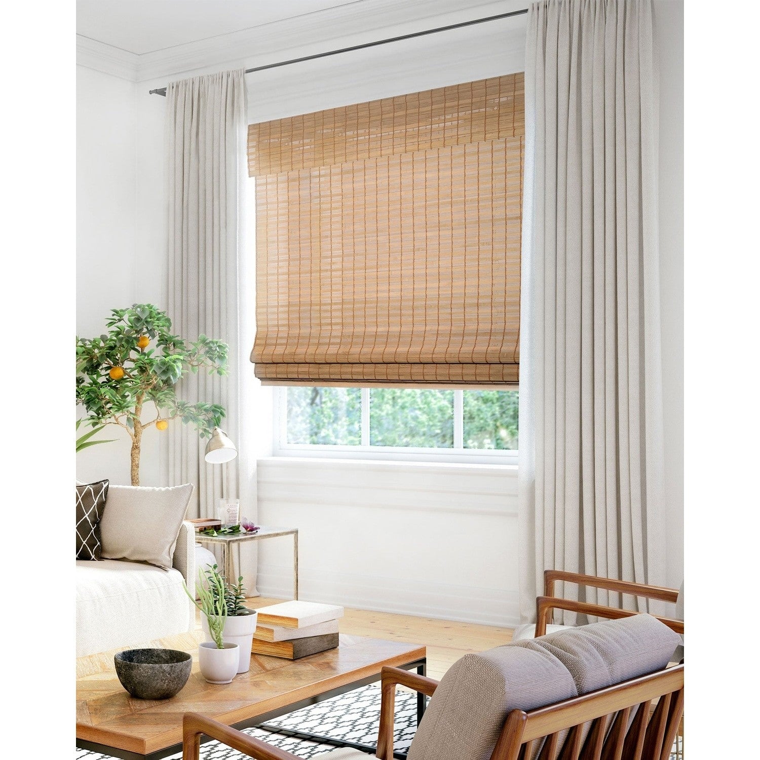 Chicology 23 W X 48 H Squirrel Cordless Bamboo Roman Shades Natural Woven Wood Light Filtering