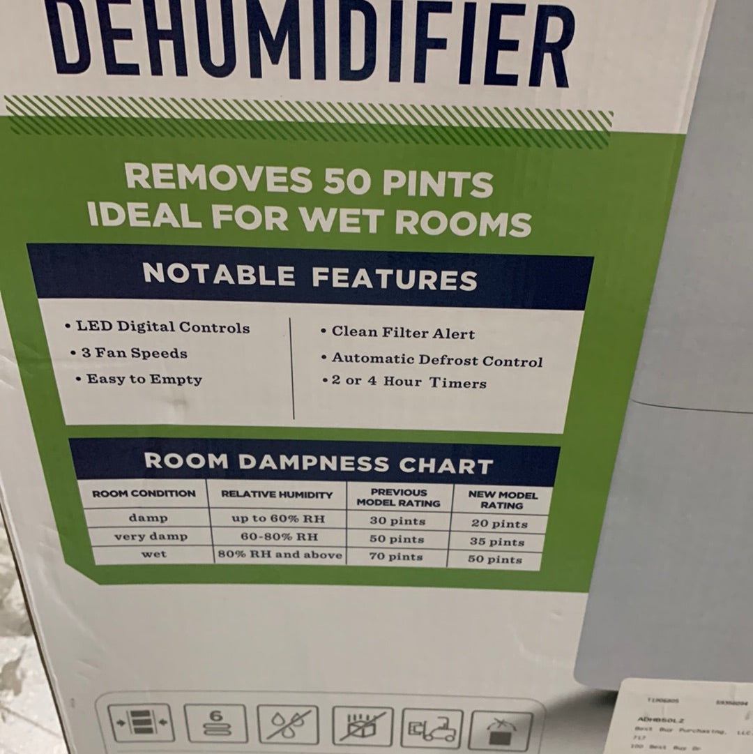 Used GE - 50-Pint Portable Dehumidifier with 3 Fan Speeds - White
