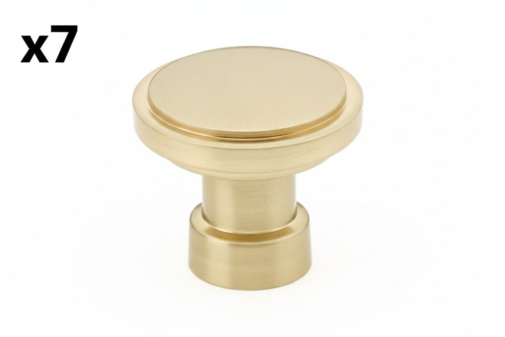 7 x Emtek 86697 Haydon 1-1/4 Inch Mushroom Cabinet Knob from the Industrial Modern Collection Satin Brass