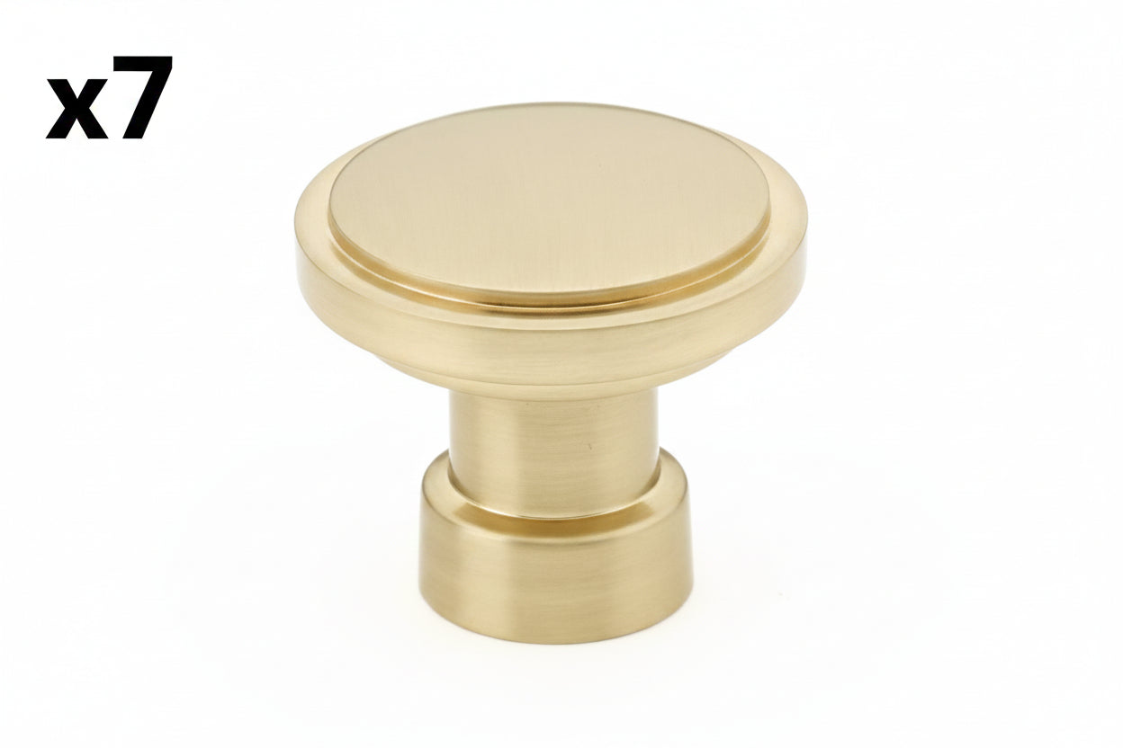7 x Emtek 86697 Haydon 1-1/4 Inch Mushroom Cabinet Knob from the Industrial Modern Collection Satin Brass