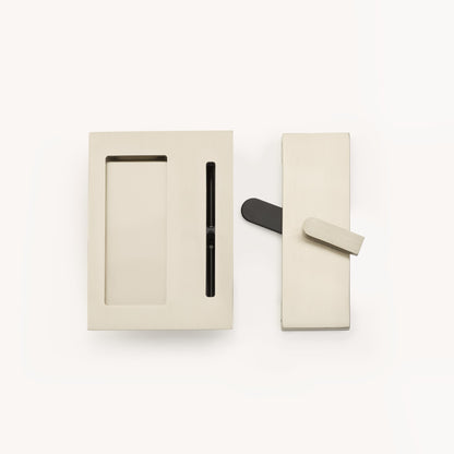 Emtek 222202 Modern Rectangular Surface Jamb Mounted Privacy Lock with Flush Pull and Integrated Strike for Barn Doors Satin Nickel