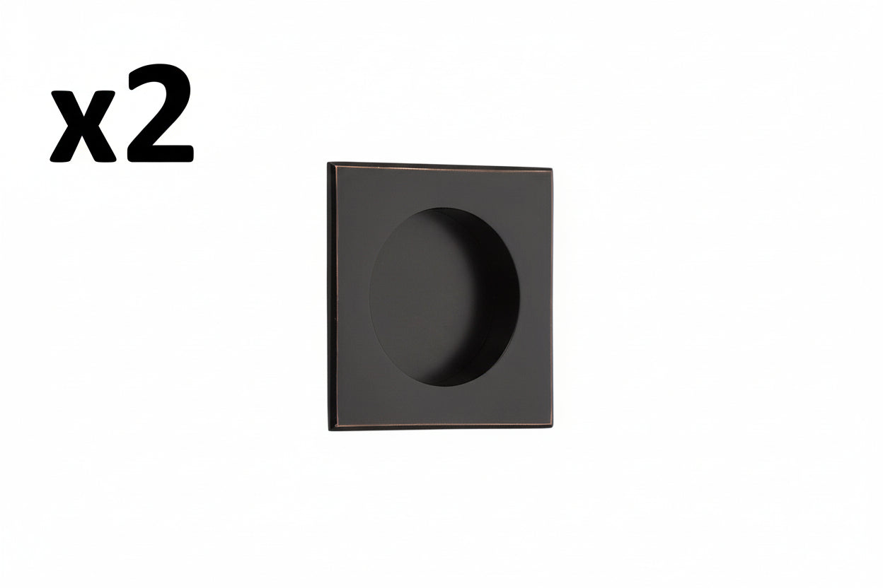 2 x Emtek 2213 Square 2-1/2 Inch Square Flush Door Pull Oil Rubbed Bronze - *Tools Hardware & Misc