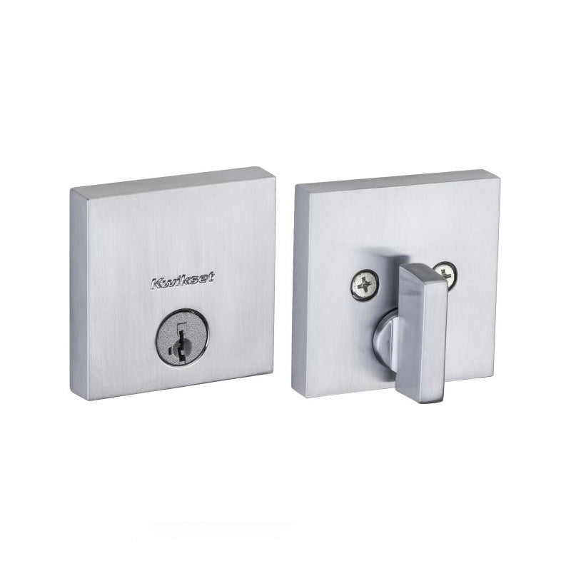 Kwikset 258SQT-S Downtown Low Profile Single Cylinder Deadbolt with SmartKey Technology Satin Chrome