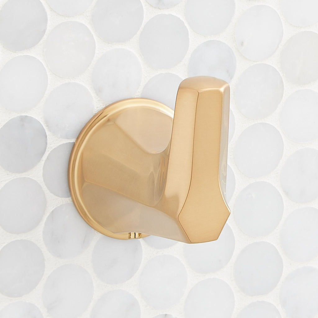 Signature Hardware 955080 Elita Single Robe Hook Brushed Gold Bathroom Hardware and Accessories Bathroom Hardware Robe Hooks