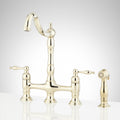 Signature Hardware 954037 Delacour 1.75 GPM Double Handle Bridge Kitchen Faucet with Side Spray Polished Brass Faucet Kitchen Double Handle