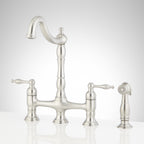 Signature Hardware 954037 Delacour 1.75 GPM Double Handle Bridge Kitchen Faucet with Side Spray Stainless Steel