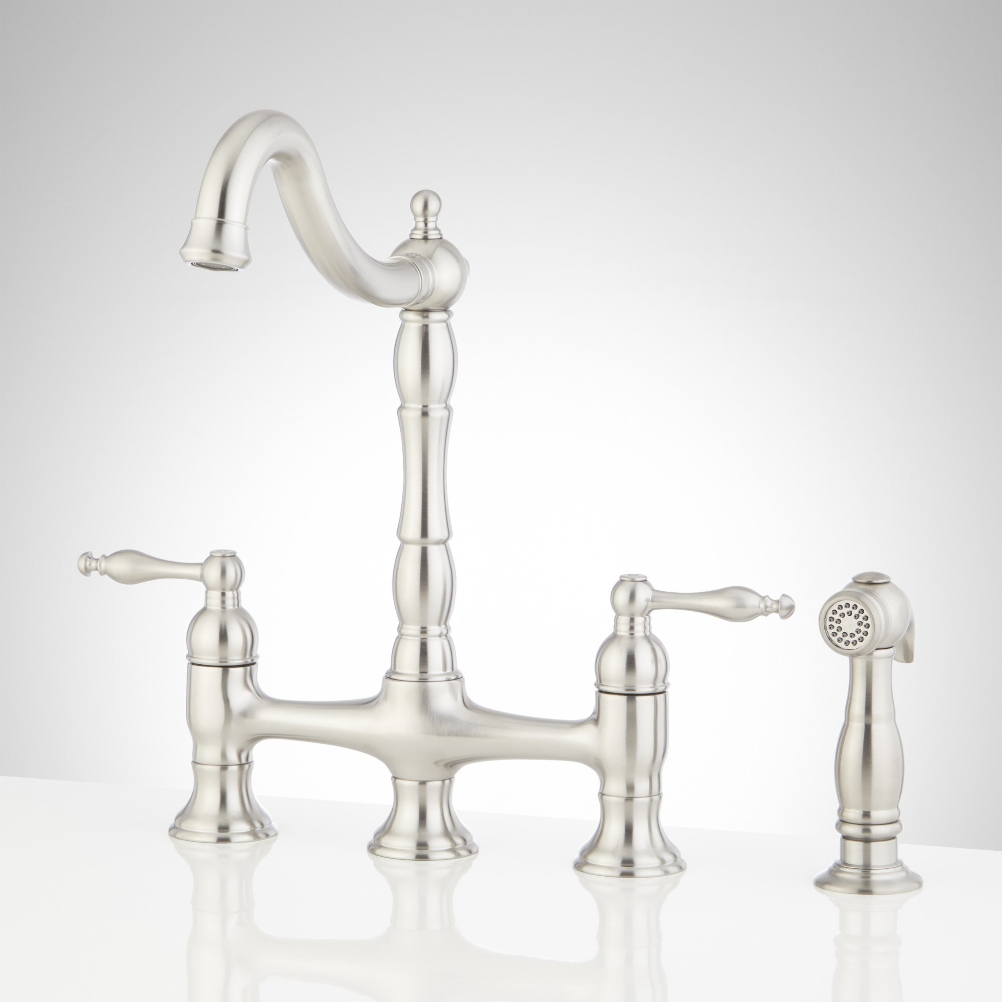 Signature Hardware 954037 Delacour 1.75 GPM Double Handle Bridge Kitchen Faucet with Side Spray Stainless Steel