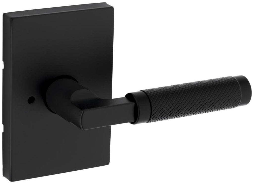 Kwikset 730PVLRCT Prava Privacy Door Lever Set with Knurled Handle and Rectangle Rose Matte Black Door Hardware Door Levers Privacy