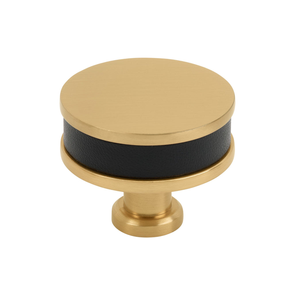 Signature Hardware 954062-112 Lazzara 1-1/2 Inch Black Leather Mushroom Cabinet Knob Champagne Bronze - *Tools Hardware