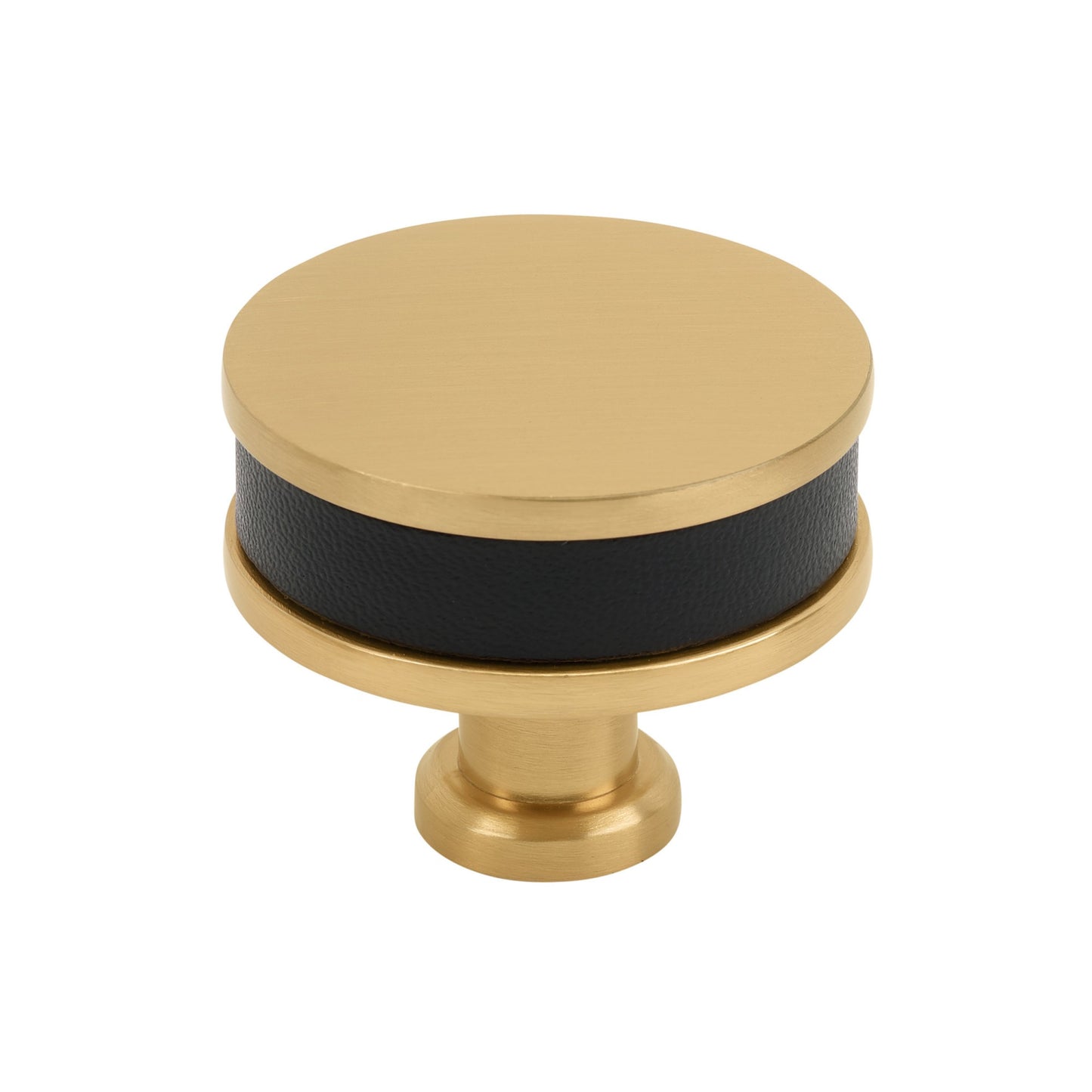 Signature Hardware 954062-112 Lazzara 1-1/2 Inch Black Leather Mushroom Cabinet Knob Champagne Bronze