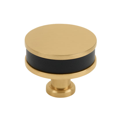 Signature Hardware 954062-112 Lazzara 1-1/2 Inch Black Leather Mushroom Cabinet Knob Champagne Bronze