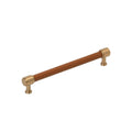 Signature Hardware 954069-7916 Lazzara 7-9/16 Inch Center to Center Cognac Leather Bar Cabinet Pull Brushed Gold