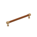 Signature Hardware 954069-7916 Lazzara 7-9/16 Inch Center to Center Cognac Leather Bar Cabinet Pull Brushed Gold