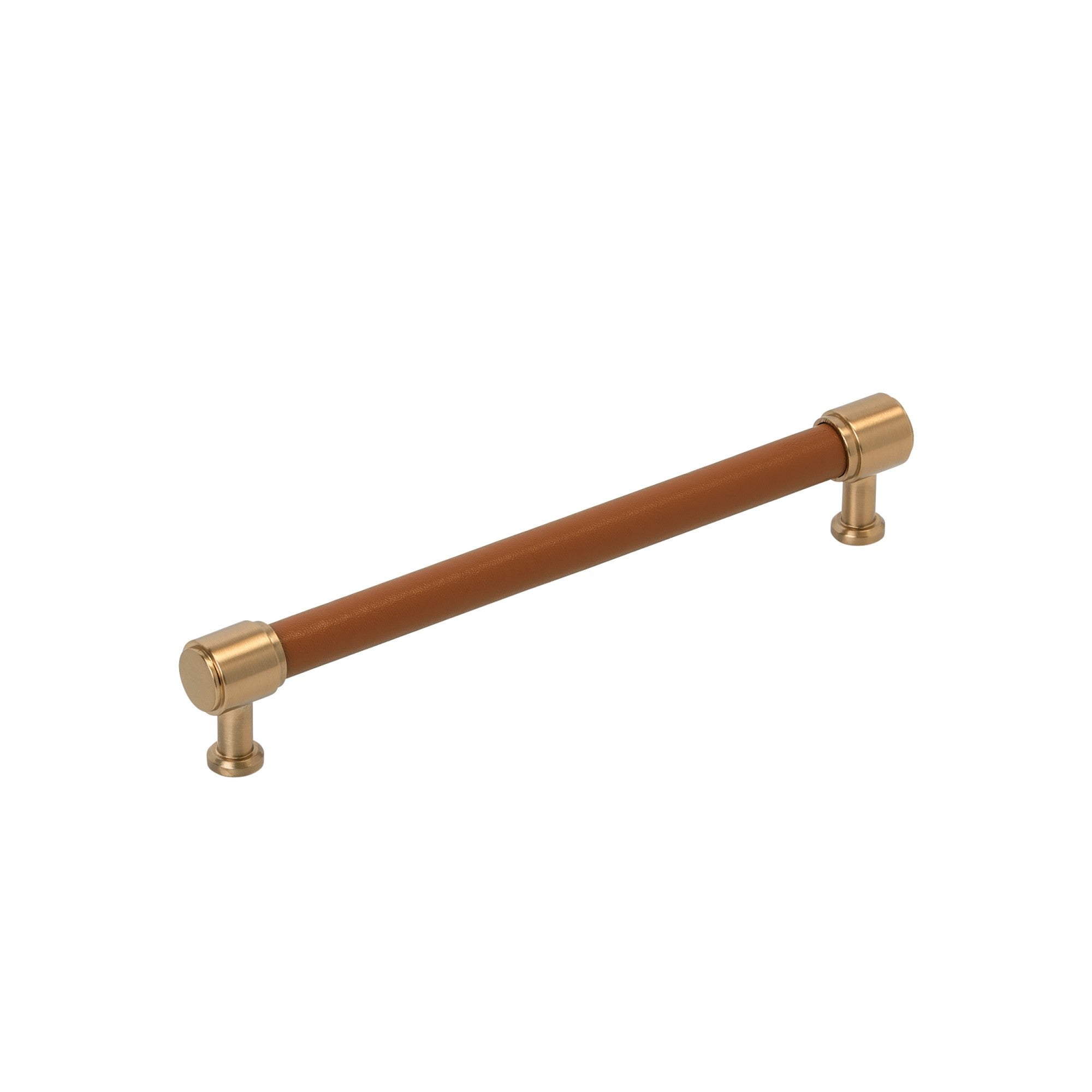 Signature Hardware 954069-7916 Lazzara 7-9/16 Inch Center to Center Cognac Leather Bar Cabinet Pull Brushed Gold