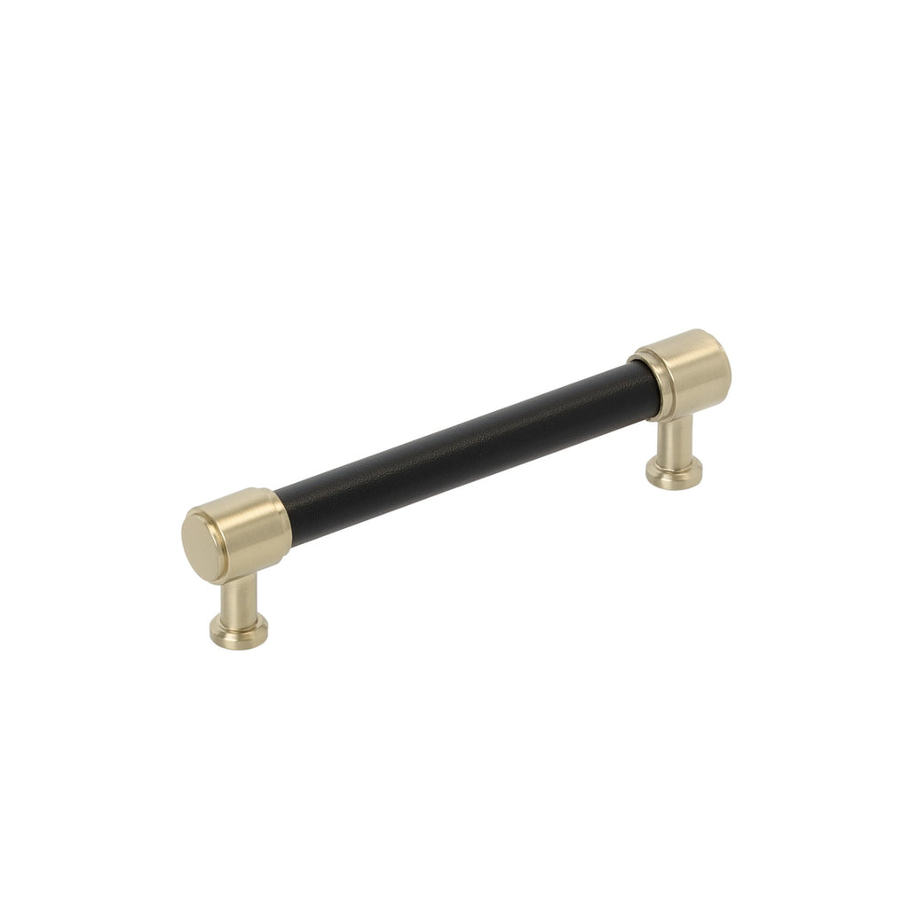 Signature Hardware 954063-5116 Lazzara 5-1/16 Inch Center to Center Black Leather Bar Cabinet Pull Golden Champagne