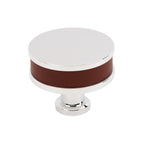 Signature Hardware 954065-112 Lazzara 1-1/2 Inch Brown Leather Mushroom Cabinet Knob Polished Chrome Cabinet Hardware Knobs Mushroom