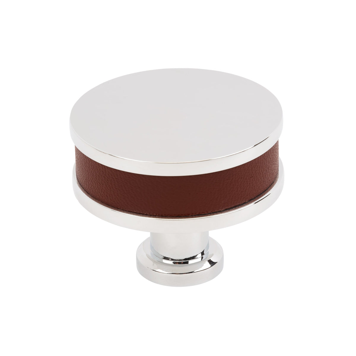 Signature Hardware 954065-112 Lazzara 1-1/2 Inch Brown Leather Mushroom Cabinet Knob Polished Chrome Cabinet Hardware Knobs Mushroom