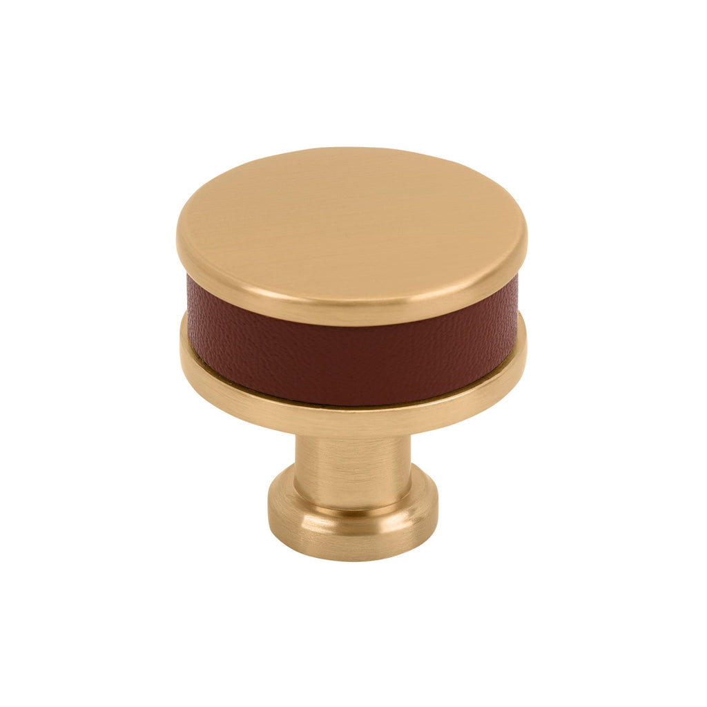 Signature Hardware 954065-114 Lazzara 1-1/4 Inch Brown Leather Mushroom Cabinet Knob Brushed Gold