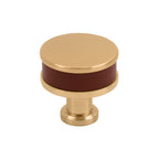 Signature Hardware 954065-114 Lazzara 1-1/4 Inch Brown Leather Mushroom Cabinet Knob Brushed Gold