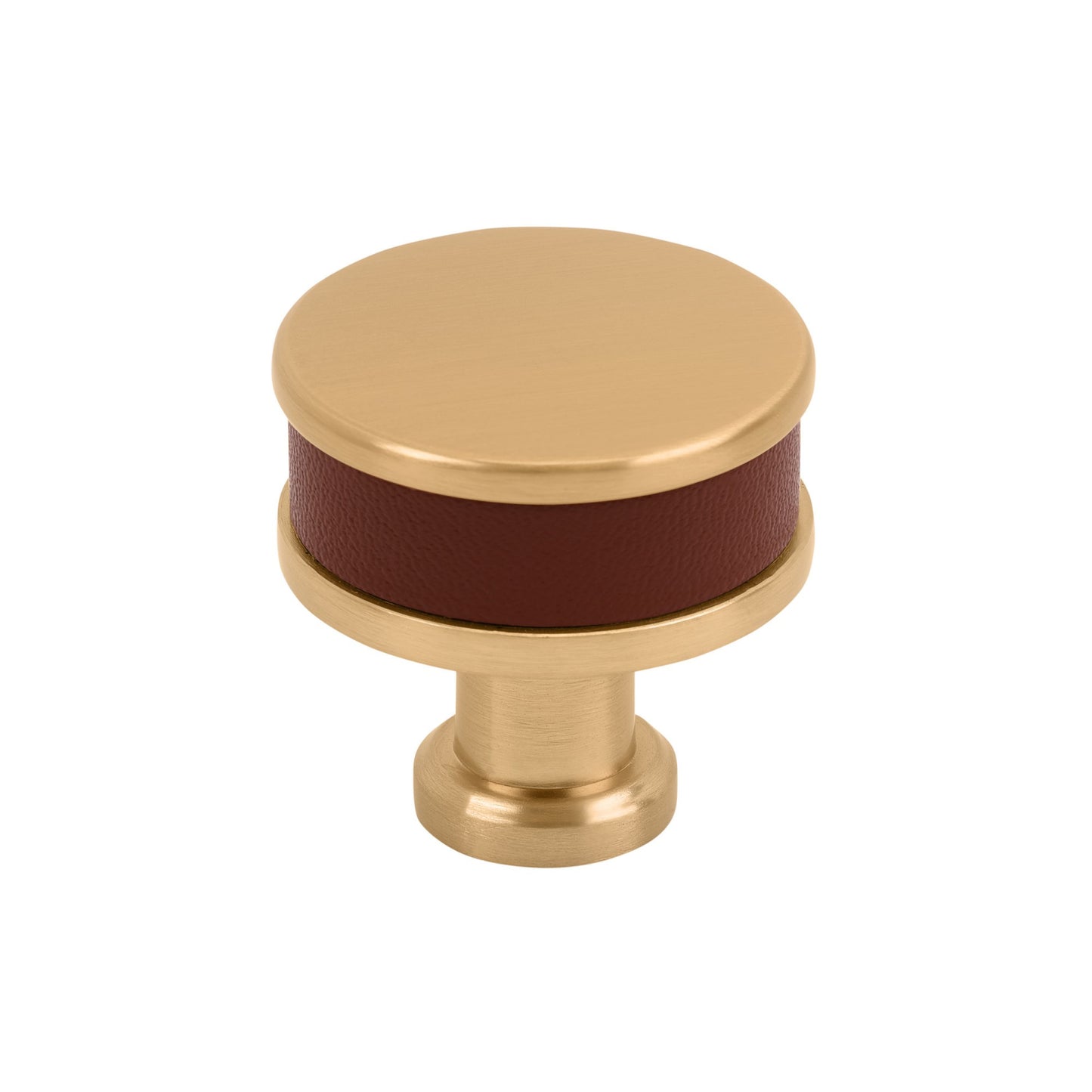 Signature Hardware 954065-114 Lazzara 1-1/4 Inch Brown Leather Mushroom Cabinet Knob Brushed Gold