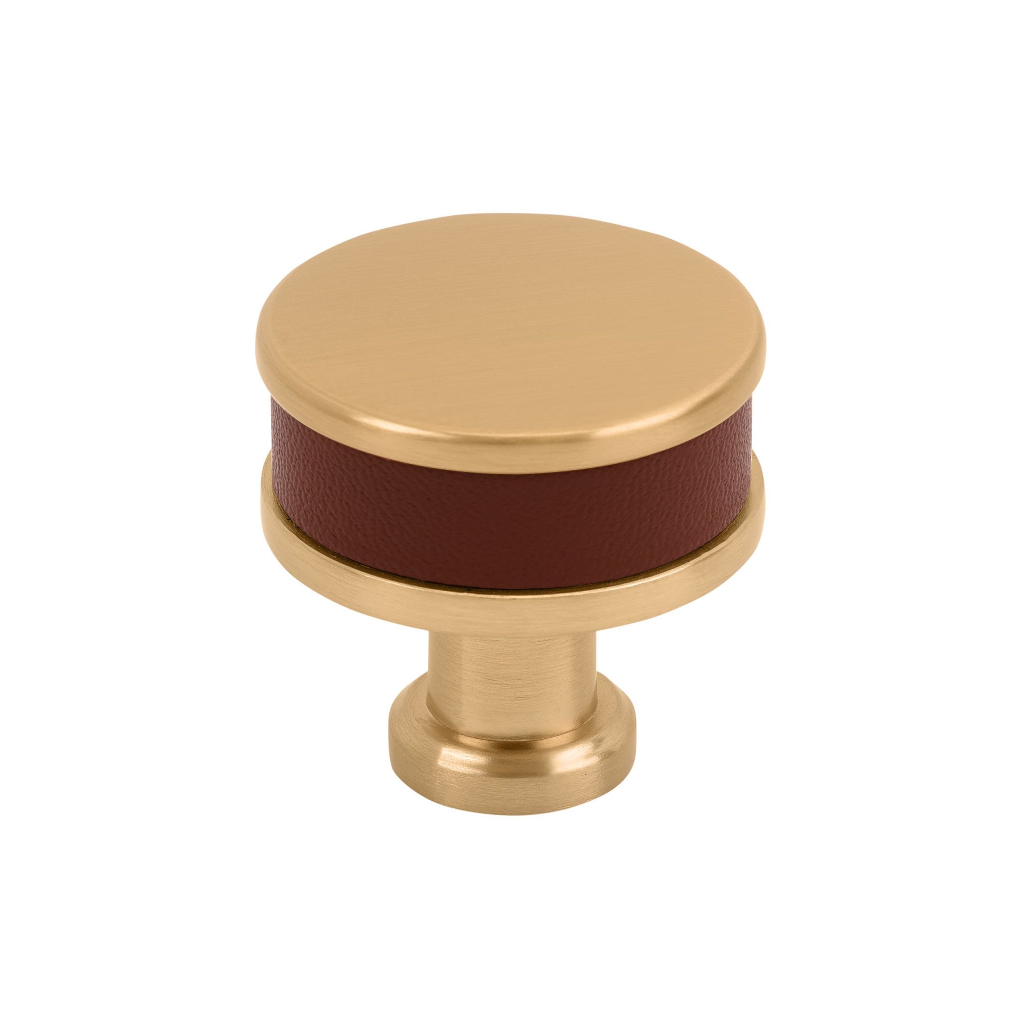 Signature Hardware 954065-114 Lazzara 1-1/4 Inch Brown Leather Mushroom Cabinet Knob Brushed Gold