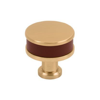 Signature Hardware 954065-114 Lazzara 1-1/4 Inch Brown Leather Mushroom Cabinet Knob Brushed Gold