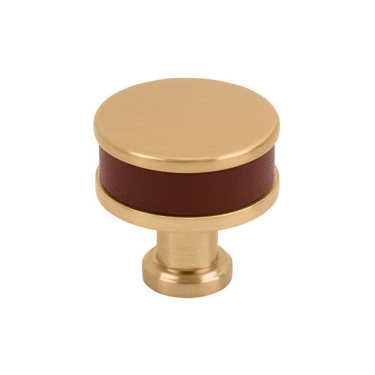 Signature Hardware 954065-114 Lazzara 1-1/4 Inch Brown Leather Mushroom Cabinet Knob Brushed Gold