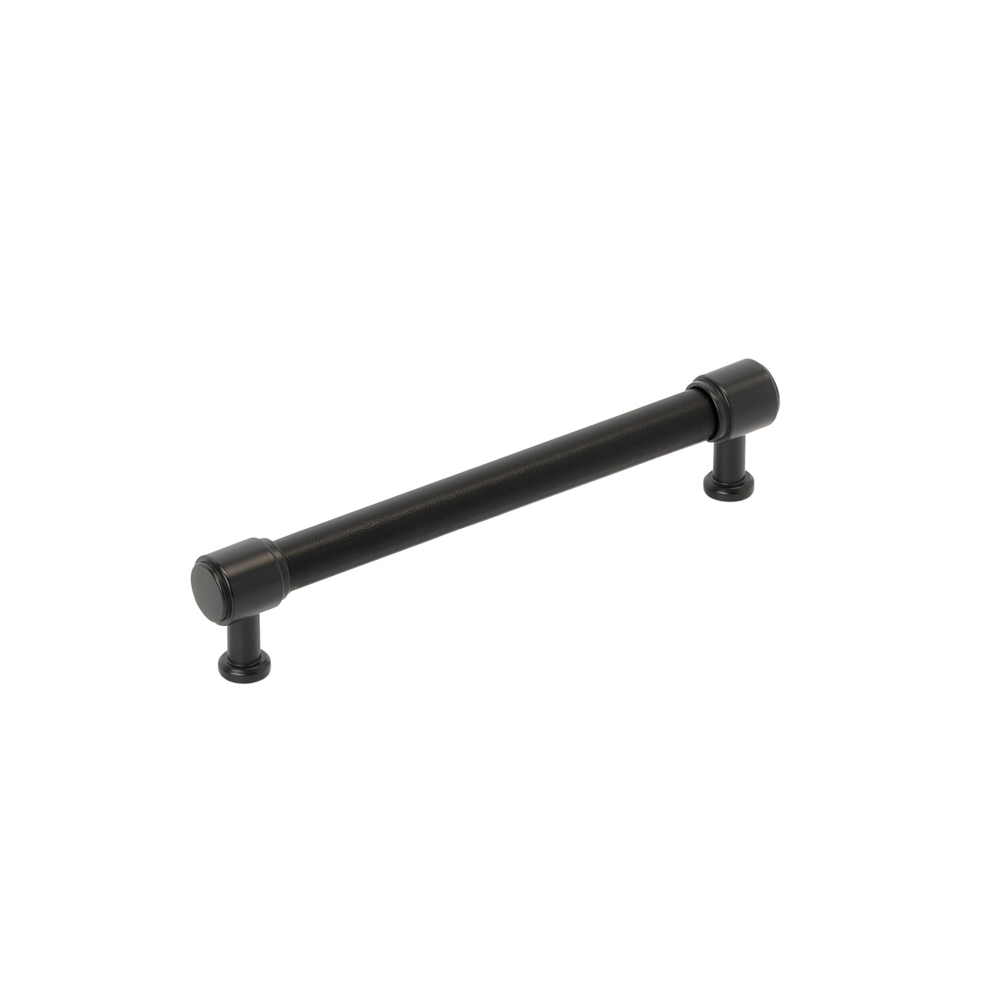 Signature Hardware 954063-6516 Lazzara 6-5/16 Inch Center to Center Black Leather Bar Cabinet Pull Matte Black Cabinet Hardware Pulls Bar