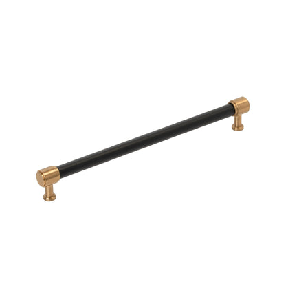 Signature Hardware 954063-O-10116 Lazzara 10-1/16 Inch Center to Center Black Leather Bar Cabinet Pull Brushed Gold