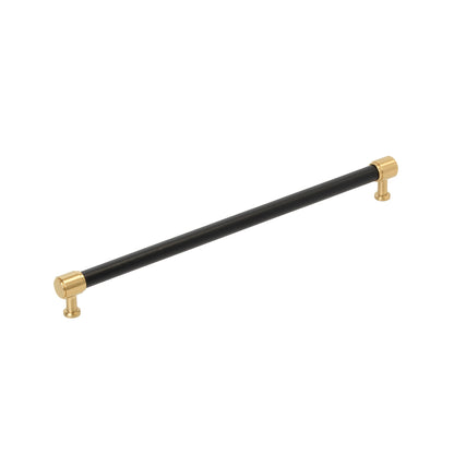 Signature Hardware 954063-O-1258 Lazzara 12-5/8 Inch Center to Center Black Leather Bar Cabinet Pull Champagne Bronze