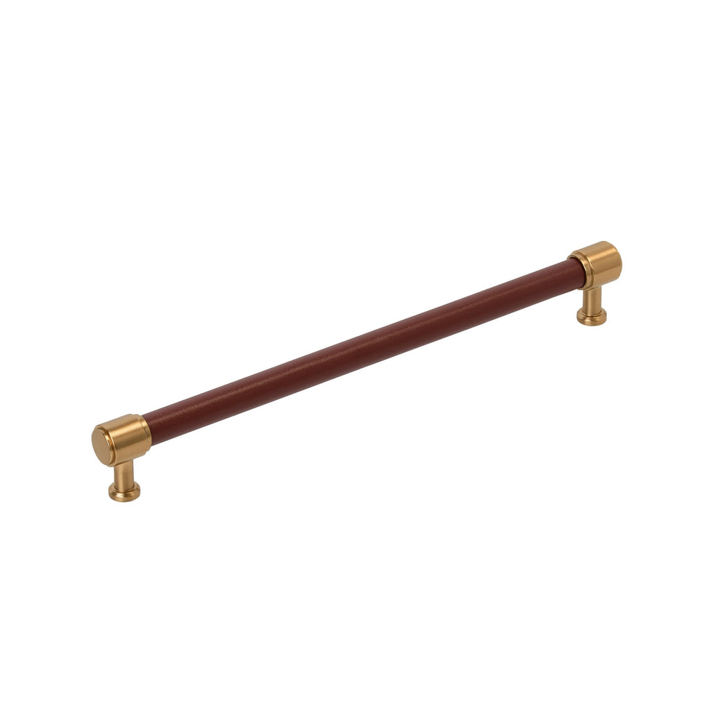 Signature Hardware 954066-O-10116 Lazzara 10-1/16 Inch Center to Center Brown Leather Bar Cabinet Pull - Brushed Gold
