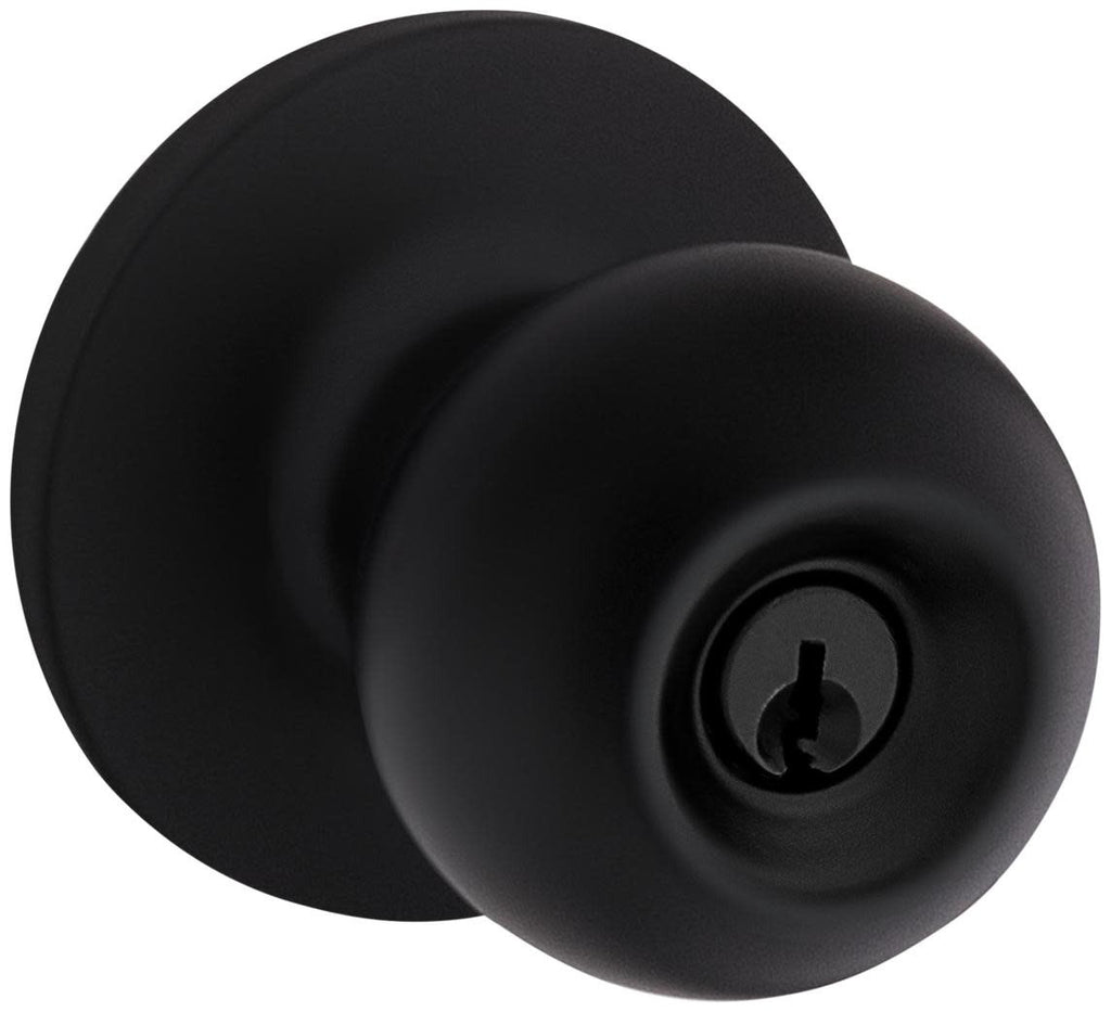 Kwikset SK5000RG Regina Single Cylinder Keyed Entry Door Knob Set with Round Rose from the Safe Lock Collection Matte Black Door Hardware Door Knobs