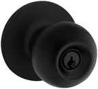 Kwikset SK5000RG Regina Single Cylinder Keyed Entry Door Knob Set with Round Rose from the Safe Lock Collection Matte Black Door Hardware Door Knobs