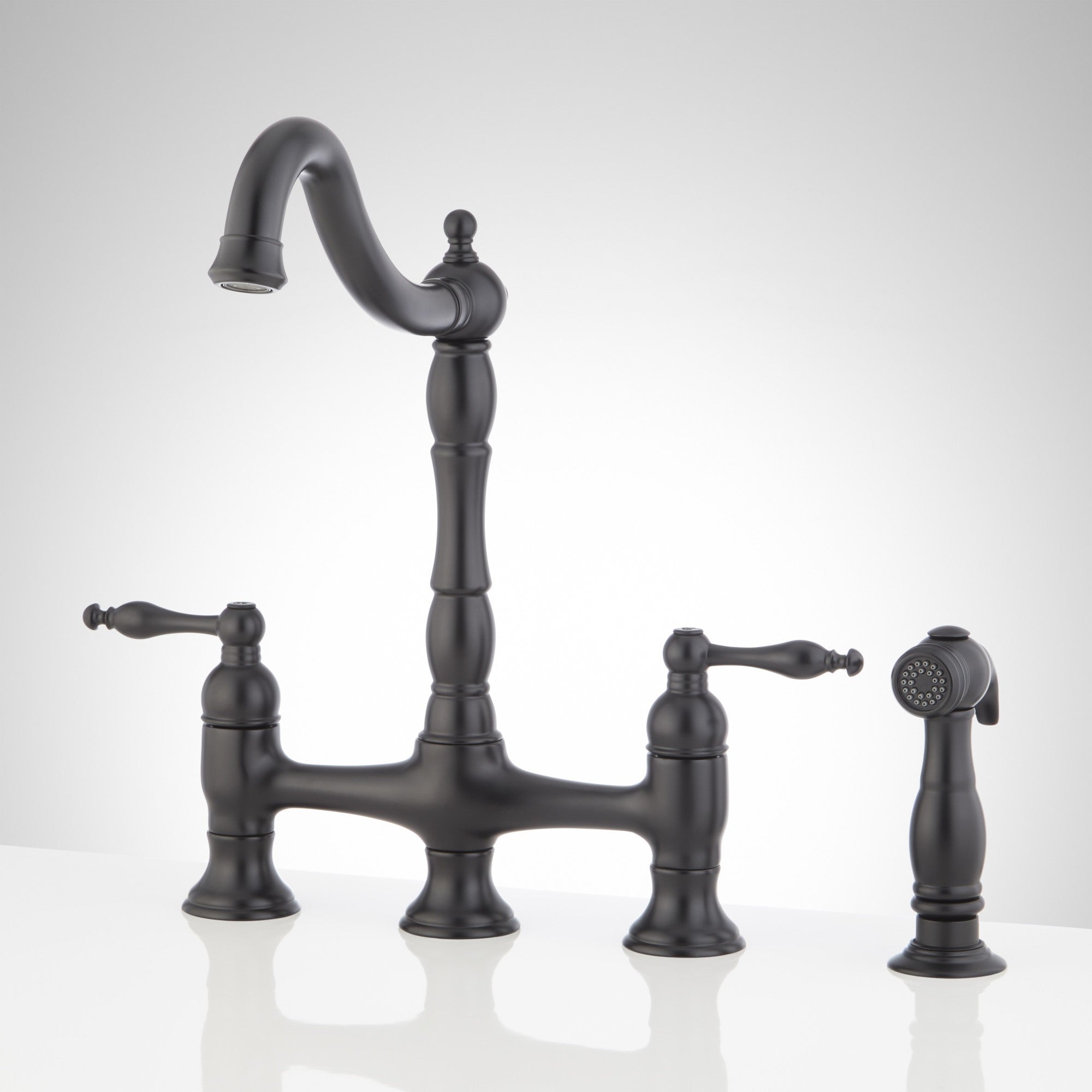 Signature Hardware 954037 Delacour 1.75 GPM Double Handle Bridge Kitchen Faucet with Side Spray Matte Black