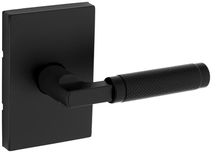 Kwikset 720PVLRCT Prava Passage Door Lever Set with Knurled Handle and Rectangle Rose Matte Black